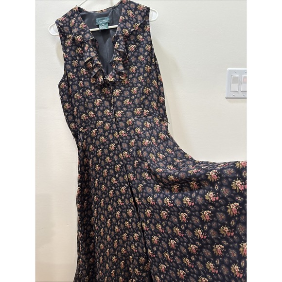 Ralph Lauren 100% Silk Long Floral Print FrontButton Down Sleeveless Dress Sz 14 - Picture 9 of 14